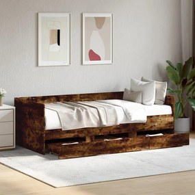 Sofá-cama com gavetas sem colchão 90x190 cm carvalho fumado