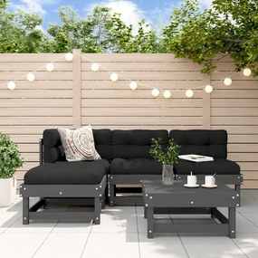 vidaXL 5pcs conjunto lounge jardim com almofadões madeira maciça cinza