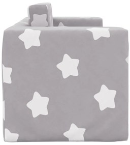 Sofá-cama infantil 2 lugares c/ estrelas pelúcia cinzento-claro