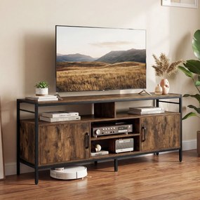 Móvel para TV até 65" com 2 armários e 4 prateleiras abertas, em madeira com pés de metal 147 x 35 x 63,5 cm Castanho rústico