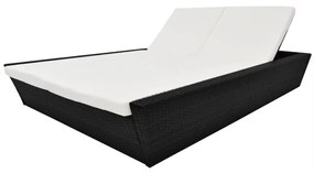 vidaXL Espreguiçadeira de exterior com almofadão vime PE preto