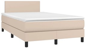 Cama box spring c/colchão/LED 120x200cm couro artif. cappuccino