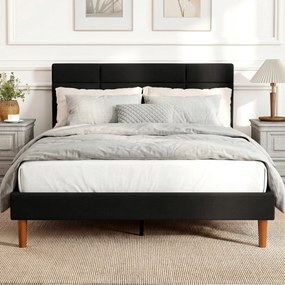 Estrutura de cama 140 x 200 cm com base de madeira, (COLCHÃO NÃO INCLUIDO) cama de casal estofada com efeito de linho, espaço de arrumação por baixo,