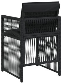 Cadeiras de jardim com almofadões 4 pcs vime PE preto