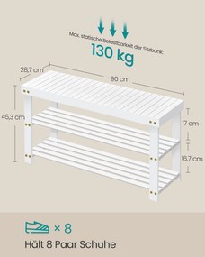 Banco sapateira em bambu,  3 níveis, 90 x 45,3 cm branco