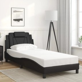 Estrutura de cama c/ cabeceira 90x190 cm couro artificial preto