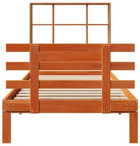 Cama com estante sem colchão 75x190cm pinho maciço castanho-mel