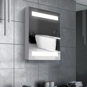 Armário Casa de Banho com Espelho e Luz LED Armário com Espelho com 2 Prateleiras de Armazenamento e Interruptor Tátil 550x15x60 cm Branco