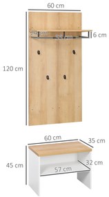 Móvel Cabide de Entrada Móvel de Entrada para Corredor Incluí 1 Prateleira Suspensa 4 Ganchos e Banco para Sapatos 60x28x120 cm e 60x35x45 cm Madeira