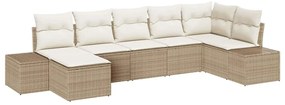 Conjunto de Sofá de Jardim com Almofadas Bege Rattan Poliéster