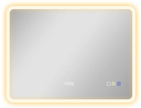 HOMCOM Espelho de Casa de Banho com Luz LED 80x60 cm Bluetooth 3 Cores de Luz Relógio Digital Função Antiembaciamento Função de Memória Prata | Aosom Portugal
