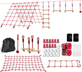 AIYAPLAY Linha Ninja Conjunto Slackline Infantil 10 m com Argolas Ginástica Escada de Escalada para 3-6 Anos 1000x300x180 cm Vermelho | Aosom Portugal