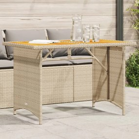 vidaXL Mesa de jardim com tampo de madeira 110x68x70 cm vime PE bege