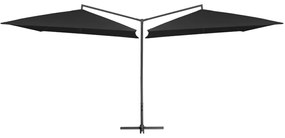 vidaXL Guarda-sol duplo com mastro de aço 250x250 cm preto