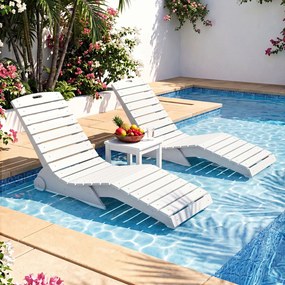 Conjunto de 2 Espreguiçadeiras para Piscina, 163 x 55 x 64 cm, Design Ergonómico em S, Branco