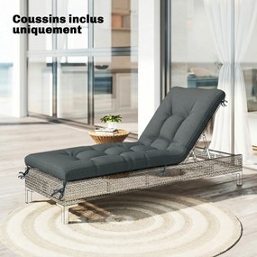 Almofada para espreguiçadeira (NÃO INCLUIDA) de praia em espuma viscoelástica com tiras, proteção UV 50+, 198 x 65 x 13 cm, cinzento escuro