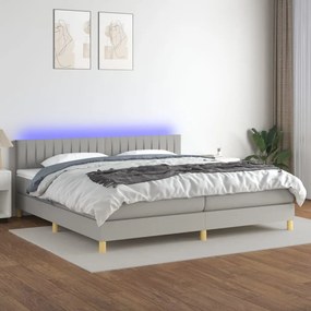 Cama box spring c/ colchão e LED 200x200 cm tecido cinza-claro