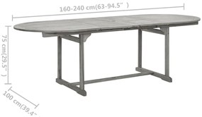 Mesa de jantar p/ jardim (160-240)x100x75 cm acácia maciça