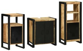 Conjunto de Móveis para Banheiro 3 pcs Madeira de manga maciça