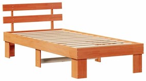 Estrado de Cama com Cabeceira Castanha Encerada 80x200 cm Madeira Sóli