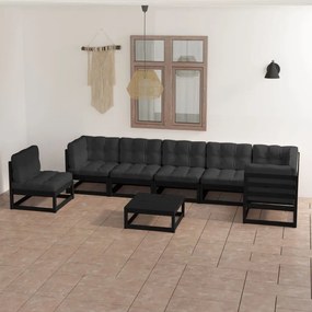 8 pcs conjunto lounge de jardim c/ almofadões pinho maciço