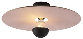 Candeeiro de teto preto com cúpula plana rosa 45 cm - Combi Moderno