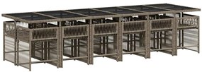 13 pcs conjunto jantar p/ jardim c/ almofadões vime PE cinzento