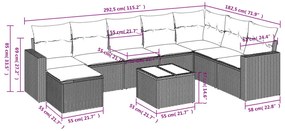 9 pcs conj. sofás jardim com almofadões vime PE cinzento-claro