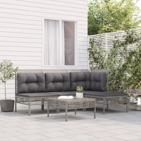 vidaXL 5 pcs conjunto lounge de jardim c/ almofadões vime PE cinzento