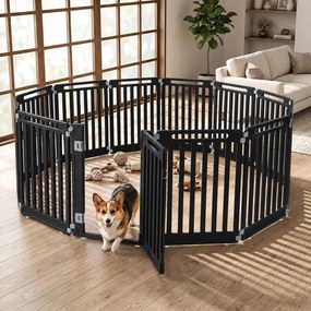 Recinto para Cães com 11 Painéis Modulares, 53 x 81 cm, Porta com Duplo Fecho, Preto
