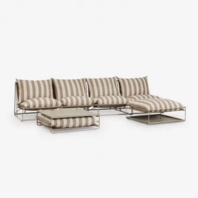 Conjunto De Jardim Amaro Com Sofá Modular De 4 Peças, Mesa Lateral E Pufe Conversível Tapioca Bege - Castanho Moka - Sklum