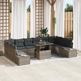 Conjunto de Sofá de Jardim de 11 Peças com Almofadas Cinza em Rattan S