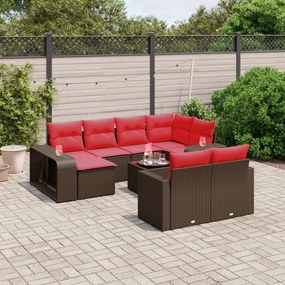 vidaXL 11 pcs conjunto sofás de jardim c/ almofadões vime PE castanho