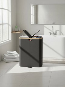 Cesto para roupa suja com 2 compartimentos 52 x 38,5 x 75 cm, sacos para roupa suja removíveis com tampa preto