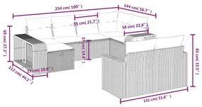 10 pcs conj. sofás jardim com almofadões vime PE cinzento-claro