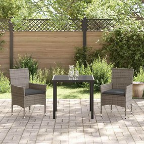 Conjunto de Jantar de Jardim 3 Peças com Almofadas Cinza de Rattan Sin