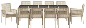 Conjunto de Jantar para Jardim 11 pcs Bege 250 x 100 x 75 cm