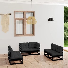 vidaXL 6 pcs conjunto longue de jardim c/ almofadões pinho maciço