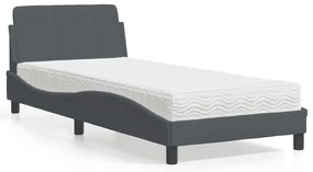Cama com colchão 90x190 cm veludo cinzento-escuro