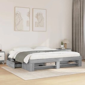 Estrutura de cama 180x200 cm derivados de madeira cinza sonoma