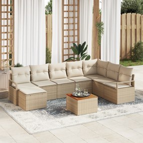 Conjunto de Sofá de Jardim com 9 Peças com Almofadas Bege Rattan Acáci