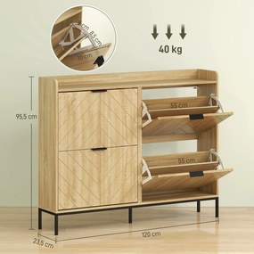 Sapateira Estreita com 4 Portas Sapateira para Entrada com Prateleiras Ajustáveis para 16 Pares de Sapatos 120x23,5x95,5 cm Madeira