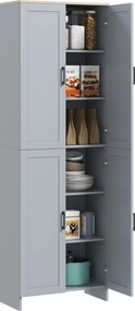 Armário de cozinha com 60 L x 30 P x 170,5 A, armário alto com 4 portas e prateleiras ajustáveis, design moderno, cinzento