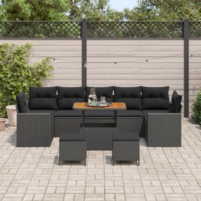 Conjunto de Sofá de Jardim com 10 Peças e Almofadas em Rattan PE Preto