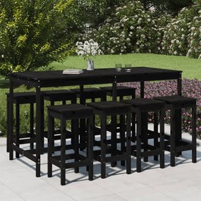 vidaXL 9 pcs conjunto de bar para jardim pinho maciço preto