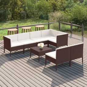 vidaXL 8 pcs conjunto lounge jardim c/ almofadões vime PE castanho