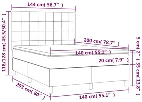 Cama box spring c/ colchão/LED 140x200 cm veludo azul-escuro