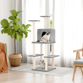 vidaXL Árvore p/ gatos c/ arranhadores sisal 144,5 cm cinza-claro