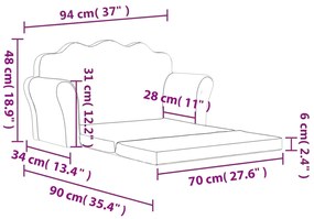 Sofá-cama infantil 2 lugares c/ estrelas pelúcia cinzento-claro