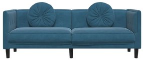Sofá com almofadões 3 lugares veludo azul